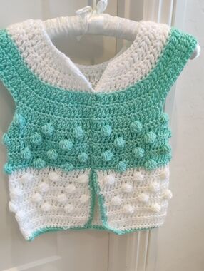 Handmade Crochet Baby Vest in Mint Green and White